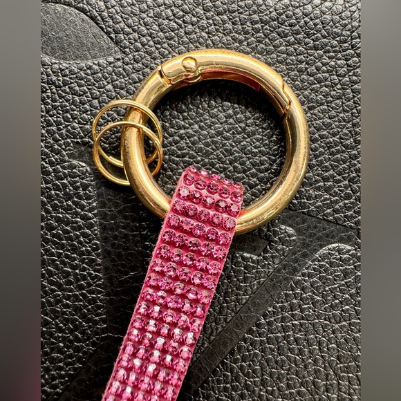 New Hot Pink & Iridescent Austrian Crystal Lips Purse Bag Charm Keychain - 5” - Picture 5 of 5